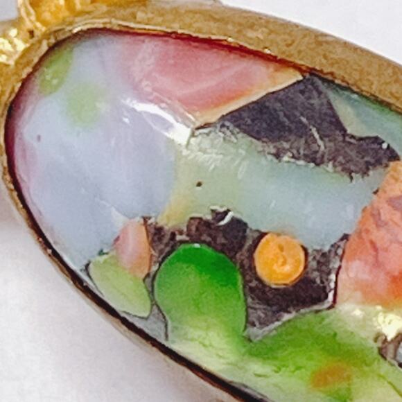 Vintage 1930s Art Deco Gold Tone Bar Brooch Foil Glass Cabochon Czech-style Pin - Picture 7 of 15